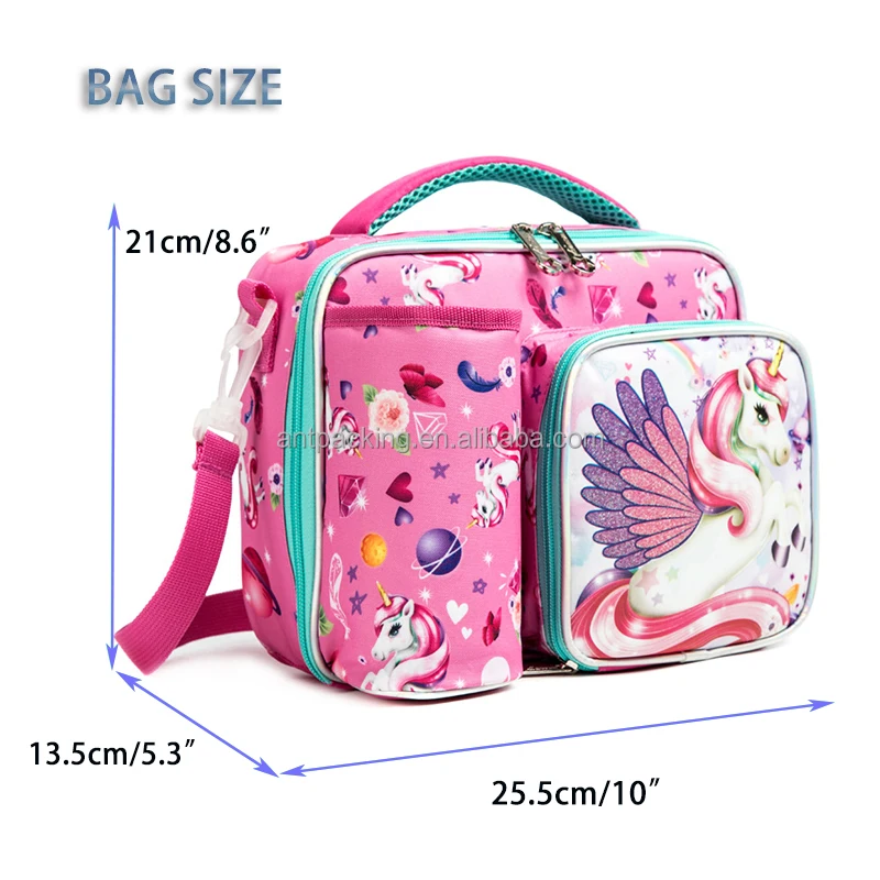 Cute Cartoon Back-to-School Gift Oxford Insulated Waterproof Thermal Lunch Box Bag Unicorn Dinosaur Space Mermaid Design Kids