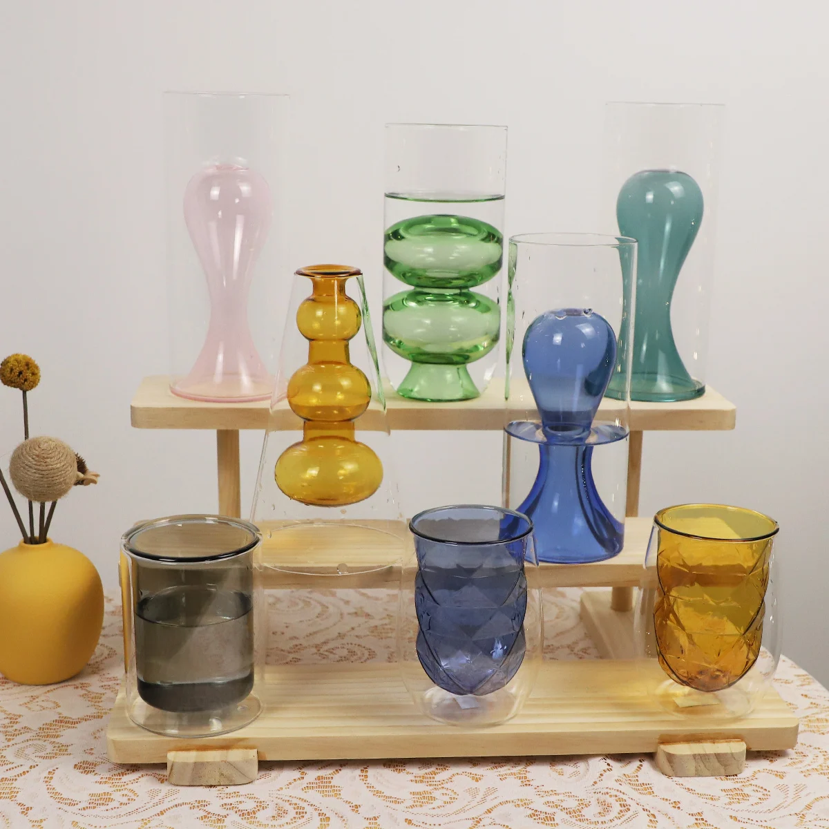 Vaso in vetro con diversi disegni e colori, decorazione ideale, buoni regali per il decoro della festa di Natale, vendita diretta dalla fabbrica