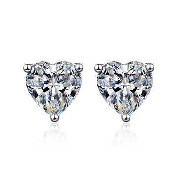 Qimei Pure 925 Silver Jewelry 6.5mm 2ct Heart Shape Moissanite Earrings Men Non Piercing Earrings for Men