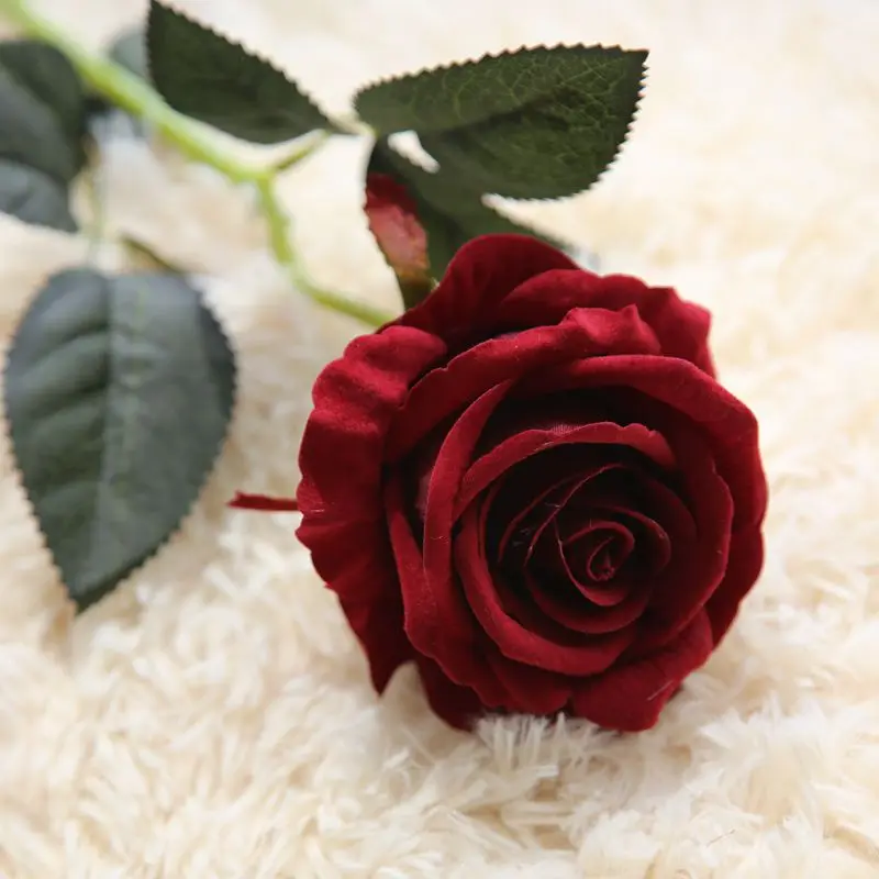 Real Touch Silk White Rose Artificial Velvet Rose Flowers for Wedding Decoration Artificial Flowers