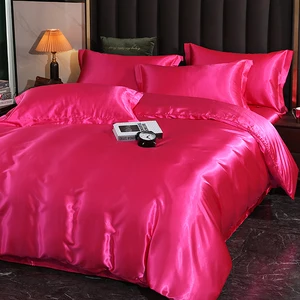 Wholesale Custom Pink  Print Duvet Cover Hotel  Bed Sheets Silk Sheets Bedding Set