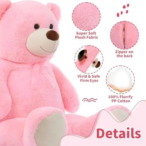 MorisMos 4 Feet Large Unisex Teddy Bear Toy Soft Cotton Plush Bear PP Kids Baby Shower Valentine's Day Christmas Birthday Gift