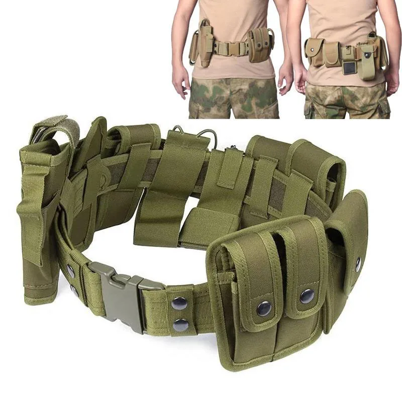 Tactical Belt Duty Belt Set Adjustable Nylon Security Belt Multifunctional Hunting Holster Flashlight Pouch Set