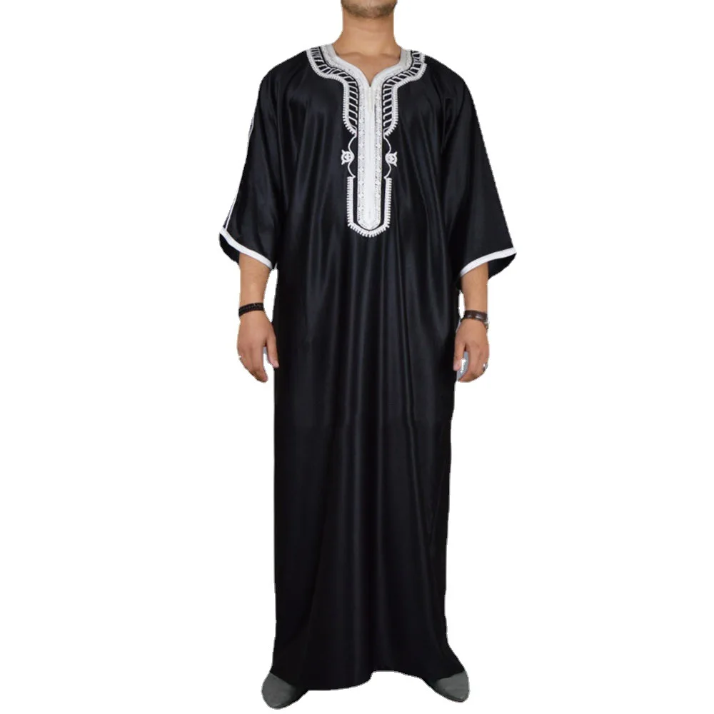 Thobe Muslim With Zipper And Size Pocket Men Islamic Clothing Solid ...