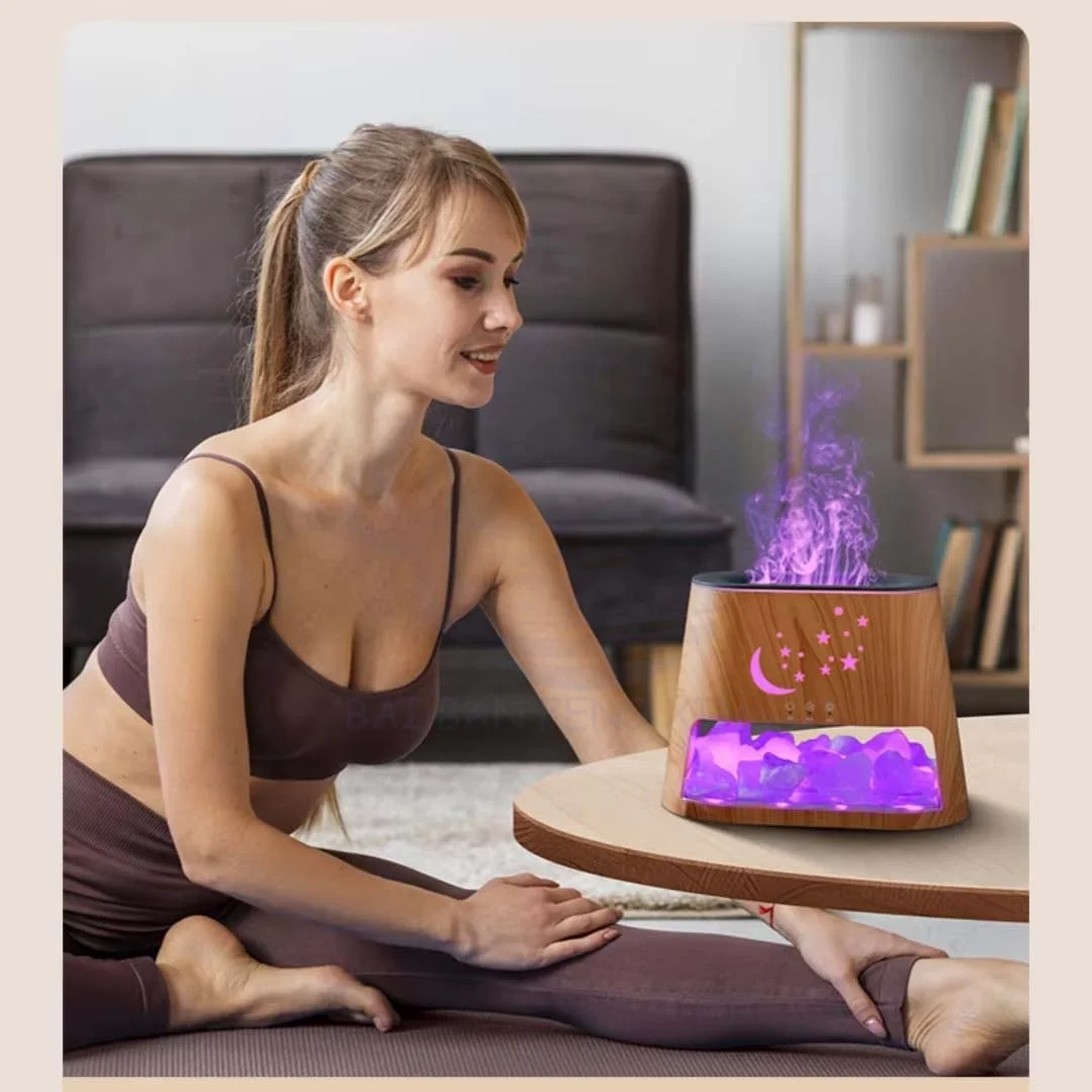 Natural Crystal Rock Salt Stone Ambient Lamp Bedroom Humidifier Colourful Flame Essential Oil Diffuser 3