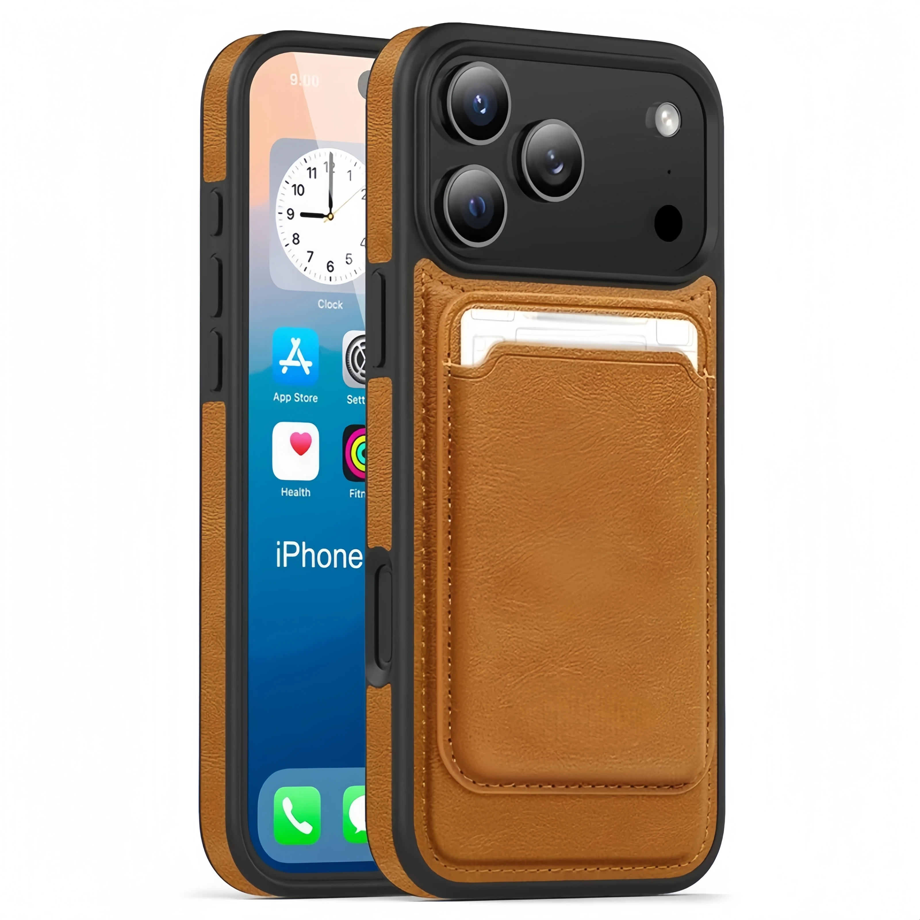 Étui magnétique pour iPhone 17 Pro Max avec support détachable pour carte, coque arrière en TPU + cuir PU, anti-chute avec charge magnétique