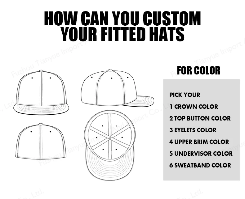 Custom Fitted Flat Cap Closed Back Closure Snapback Hat Custom Logo 3d ...