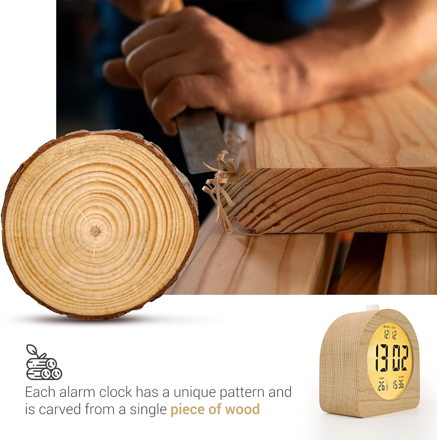 Eco-friendly Wooden LCD Digital Clock Desk Calendar Wood Alarm Clock with Night Light for Students