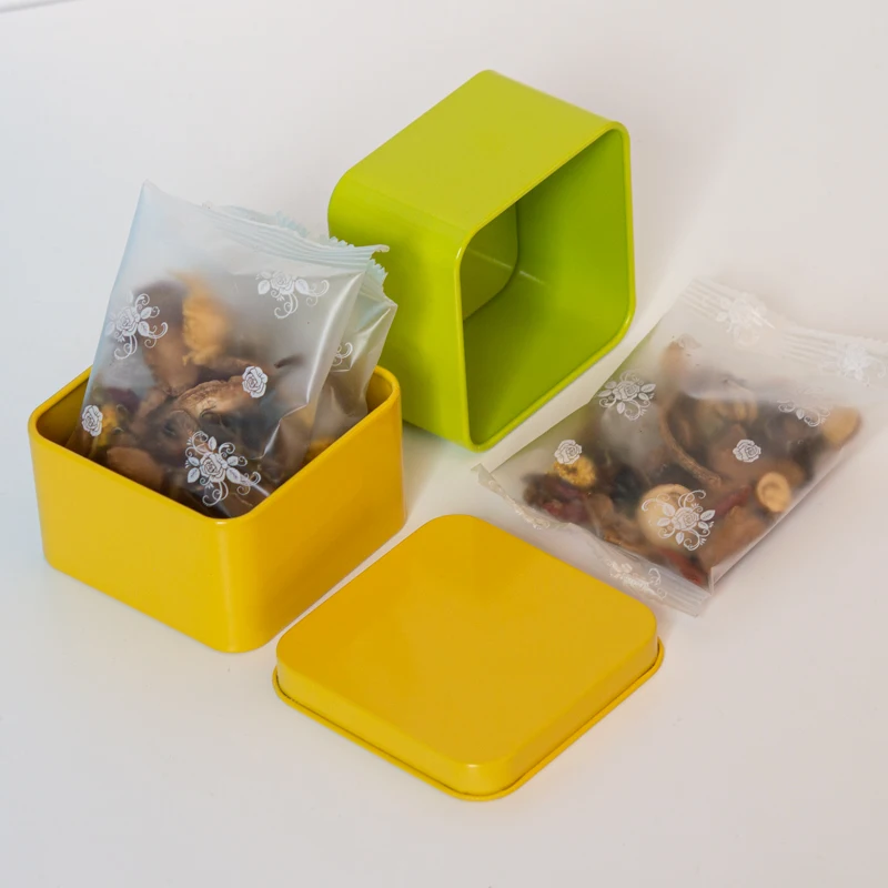 Mini Portable Square Metal Tin Box Solid Color for Gift Coffee Bean Storage Metal Tin Container