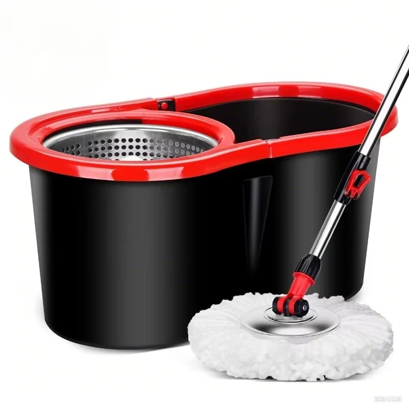 Traceable Household Cleaning Set with Magic Microfiber Mop Flat Rotating Lazy Mop Bucket & Desk Handle Hands-Free Floor Cleaning