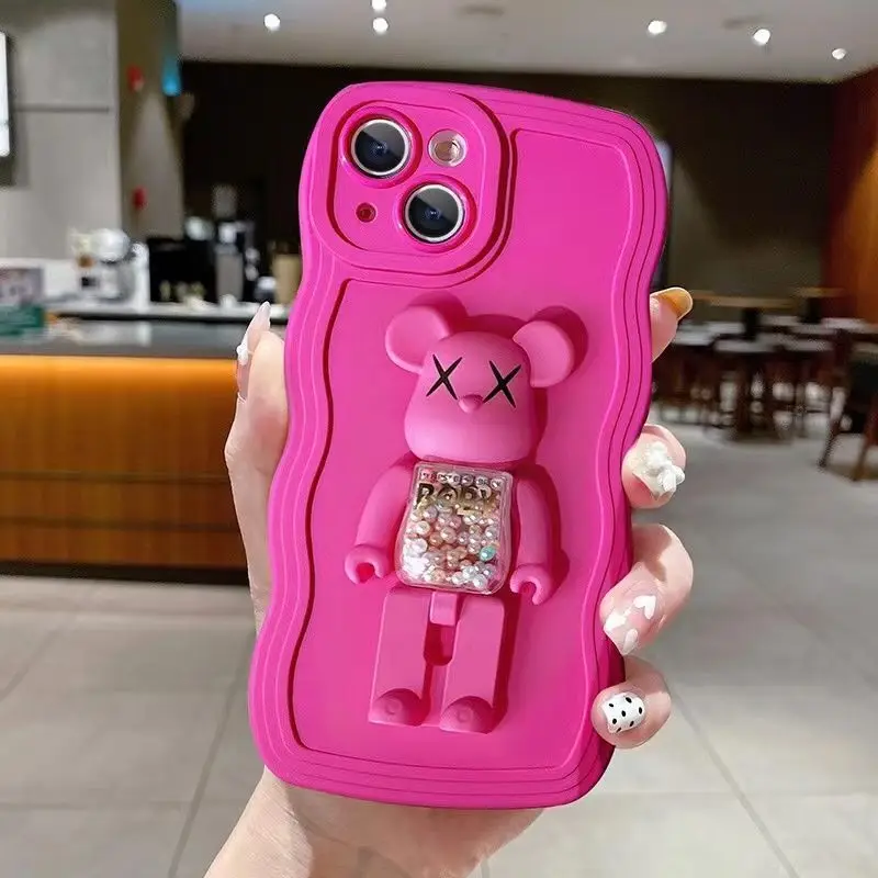 Phone Case with Cute Teddy Bear Foldable Stand for Iphone