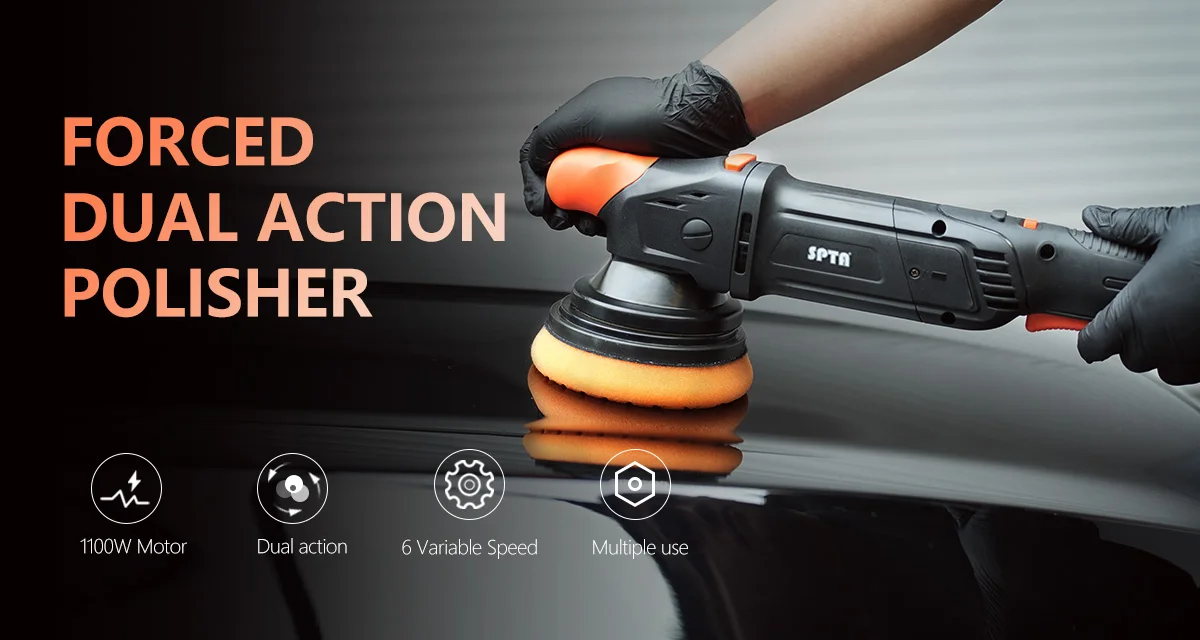 SPTA CP503-58-US 1100W 6 Speed Adjustable Forced Dual Action Polisher Car Care Polishing Tool Auto Detailing Polishers