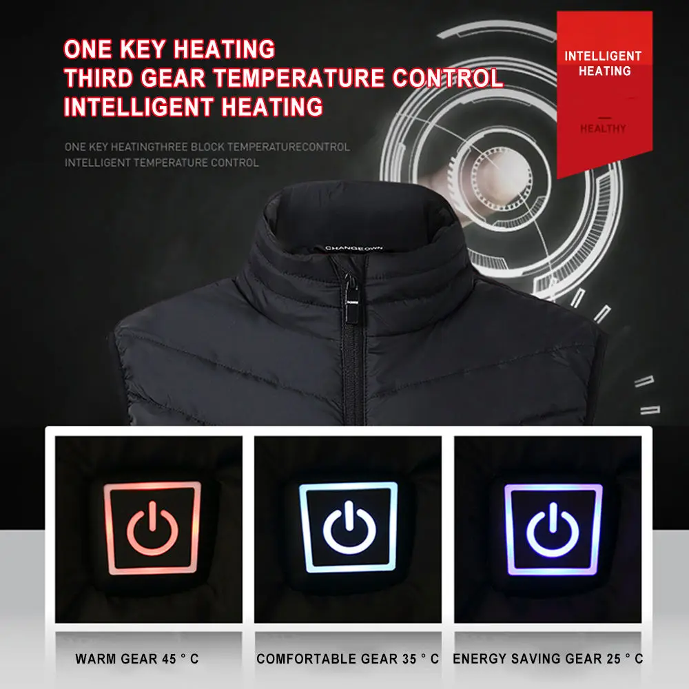Autumn-Winter Smart Heated Vest with Zone Rechargeable Heating  Competitive Price Zipper Closure-Battery Not Included