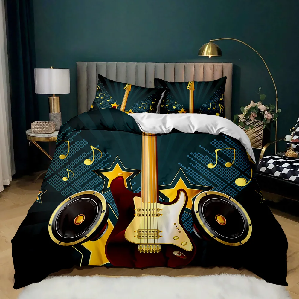 Wholesale 3D Printing Music Series Guitar Design Down Quilt Cover Bedding  Set