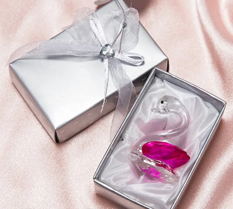 Transparent Crystal Swan Figurines Craft with Gift Box Valentines Day Wedding Party Favors Souvenir Gifts for Guests