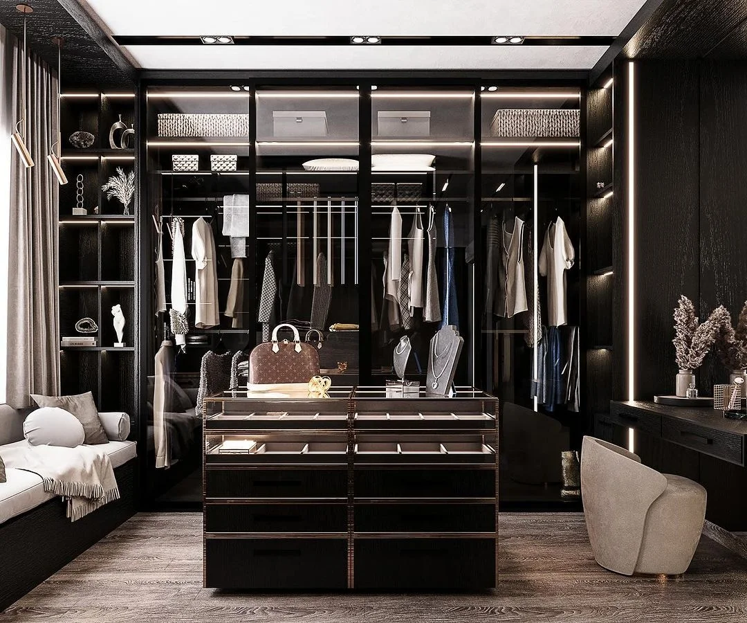 Custom Room Cabinet Makeup Built in Wall Color Combination Almirah Wardrobe with Sliding Door Led Lighting