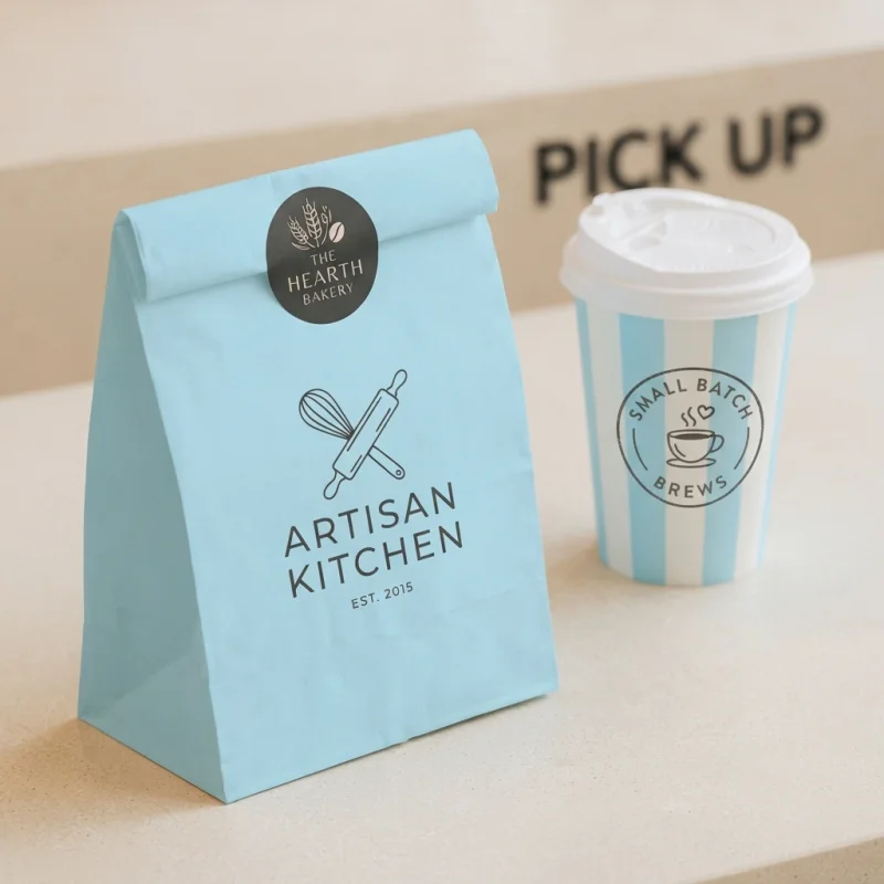 Free Design Custom Brand Kraft Paper Food to Go Bags Without Handle for Fast Food Burger Takeaway Packaging SOS Paper Bag