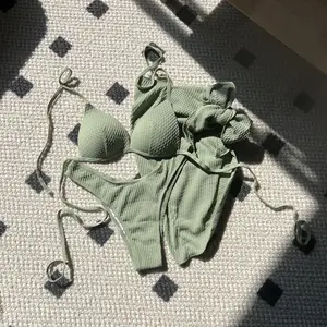 Sexy High Waist Solid Bikini 3 Piece Set for Women with Cover up Skirt Spandex/Polyester Hot Girl Style Swimsuit