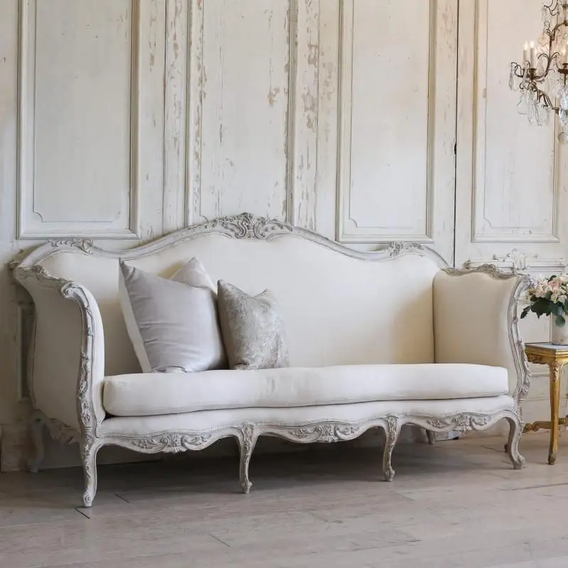 French Living Room Antique Carving Ivory Wedding Sofa Custom Furniture