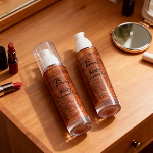 Private Label Light Moisturizing Full Size Liquid Bronzer Body Oils Glitter Shimmer Body Oil Highlighter Custom Body Glitter Oil