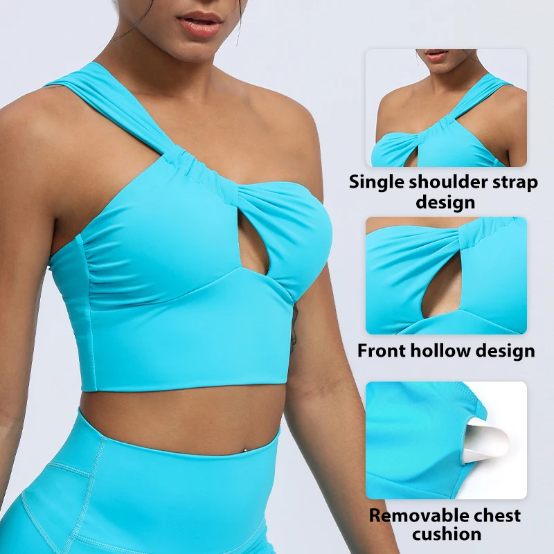 Explosive Models Hollow Out Single Strap Nude Feeling Quickly Dry Sports Underwear for Women Running Fitness Yoga Bra
