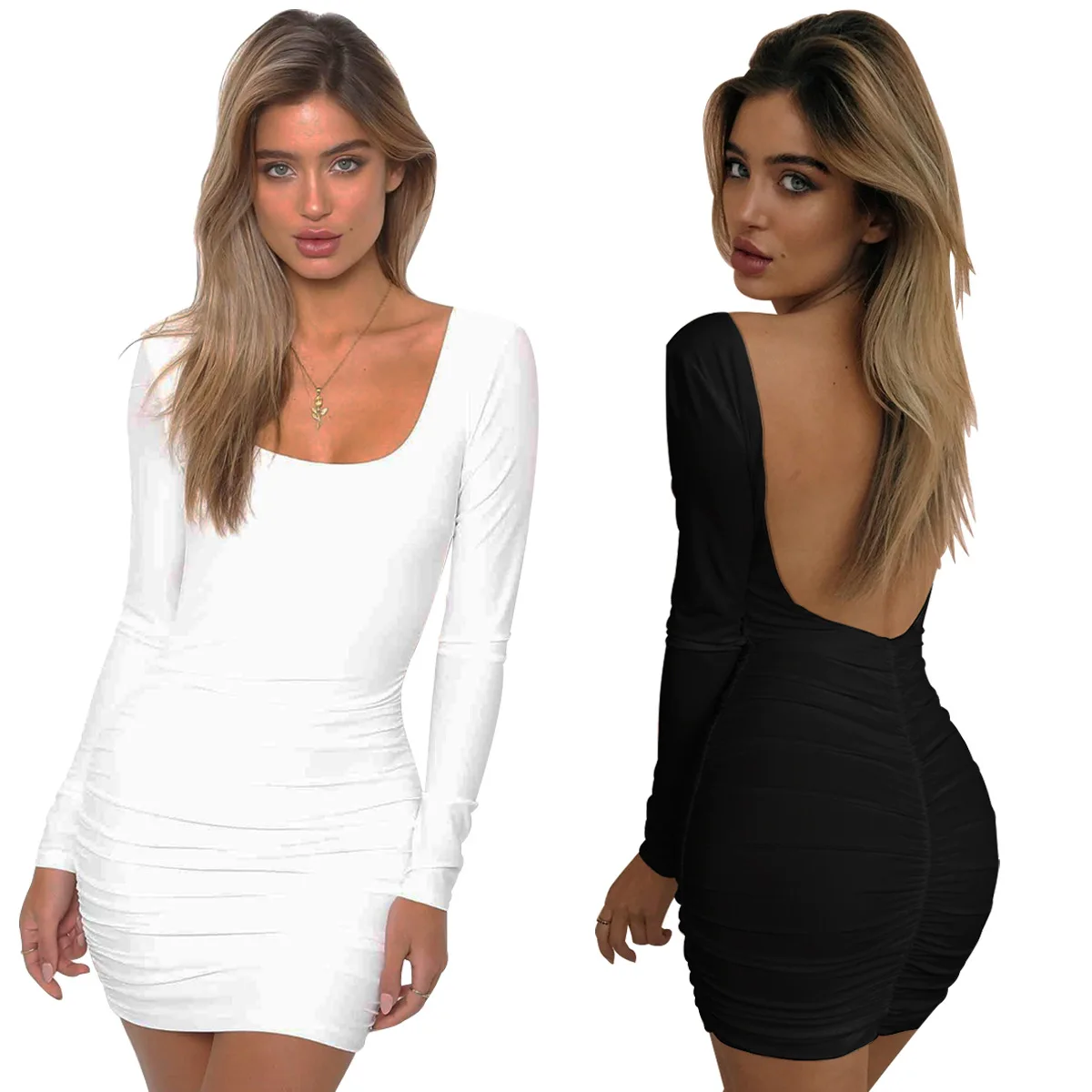 TOB Long Sleeve Sexy Women Office Wear Backless One piece Short Dress For Women Alibaba