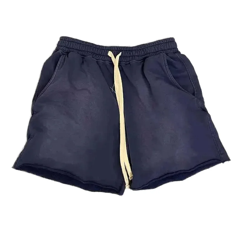 Men's Custom French Terry Gym Shorts High Quality Cotton Vintage Raw Edge Acid Wash Casual Streetwear Elastic Waist Closure gallery 2