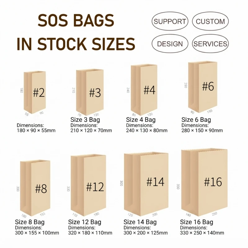 Free Design Custom Brand Kraft Paper Food to Go Bags Without Handle for Fast Food Burger Takeaway Packaging SOS Paper Bag