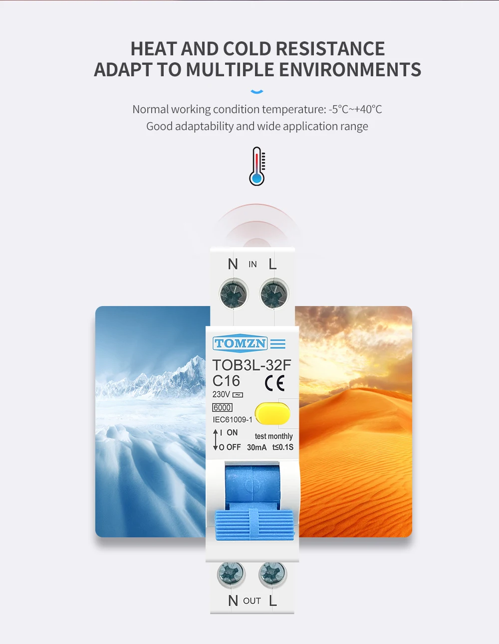 TOMZN RCBO 1P+N 6KA Residual Current Differential Automatic Circuit Breaker Over Current Leakage protection 18MM 230V 50/60Hz
