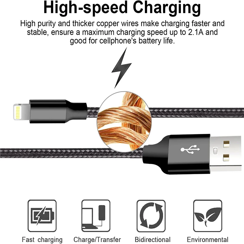 Apple High Speed Usb Charging Iphone Lightning Cable With Nylon Braid
