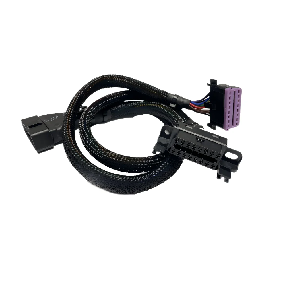 product factory obd 16pin 24v male female connector plug woven y cable harness kit black color for code reader-2
