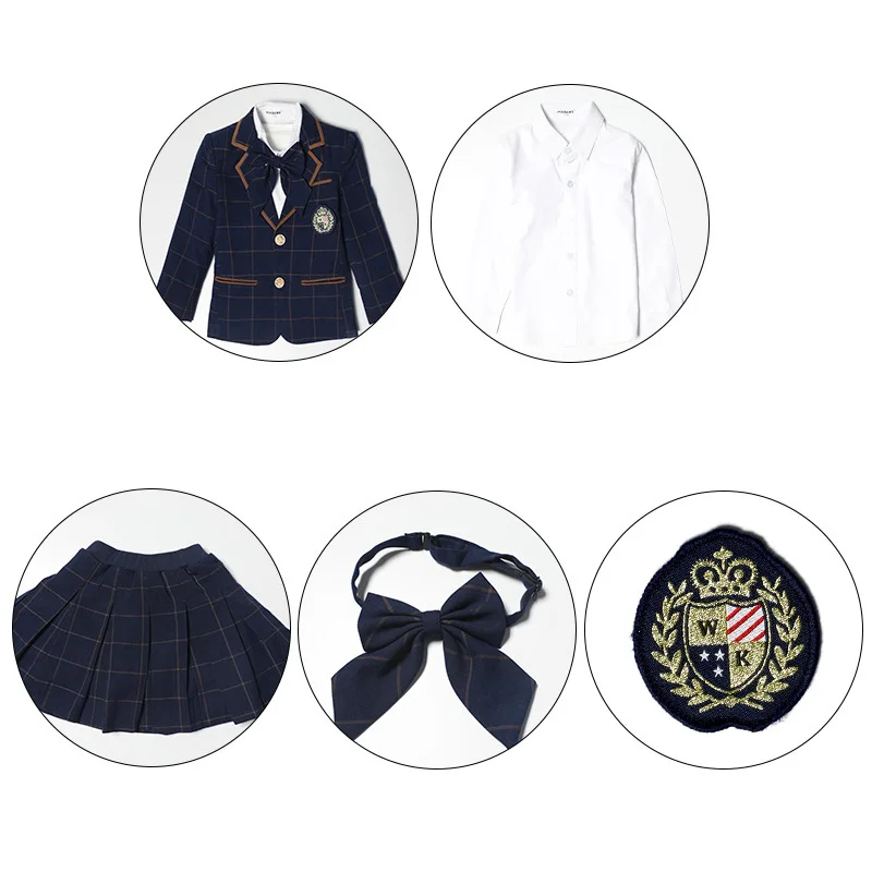 High School Uniforms Patterns for Girls and Boys Dark Blue Plaid School Uniforms Long Sleeve