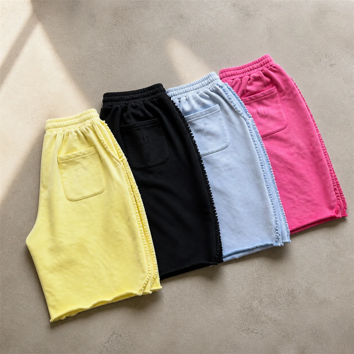 OEM Custom Men's 100% Cotton Heavyweight Knitted Breathable Casual Mid Waist Drawstring Closure Custom Printed Loose Shorts