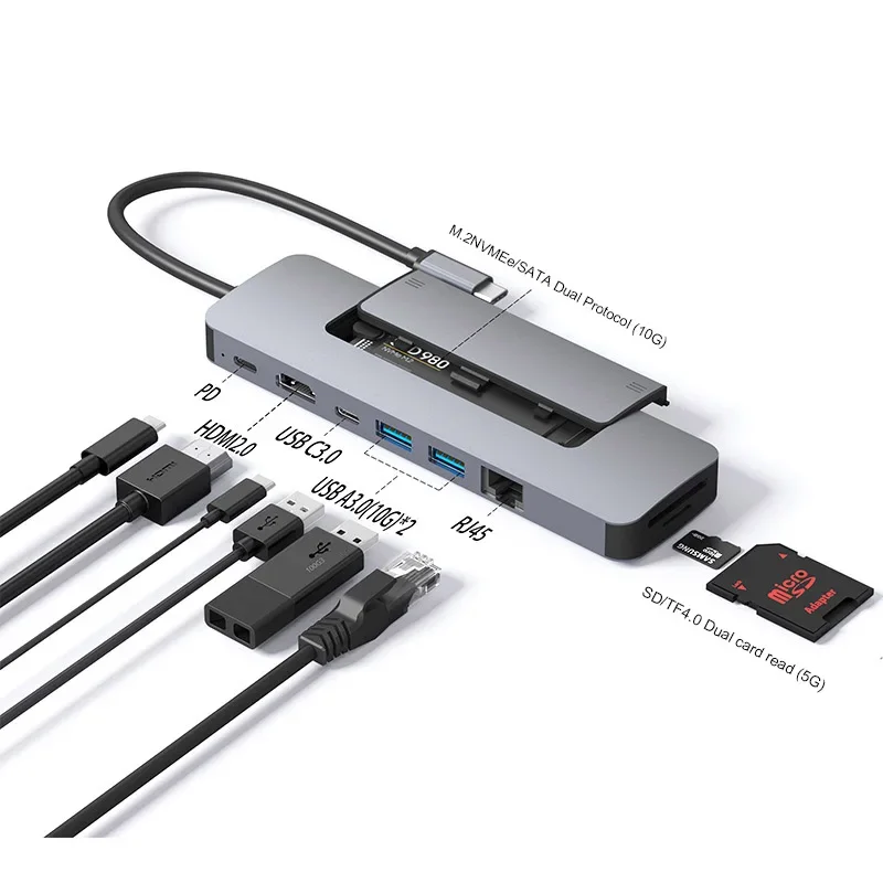 Usb C Hub 4k 60hz Enclosure M.2 Pcie Nvme Ssd To Usb 3.1 Type-c Ssd Case - Buy M.2 Ssd Enclosure 10gbps m.2 2230 Nvme Ssd Enclosure 3.0 Usb C 8 In 1 Hub Usb Charging Station Dock