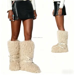 BUSY GIRL RS9251 Faux Fur Boots for Women Beige 2026 Custom Boots Manufacturers Punk Breathable Faux Tan Wool Boots