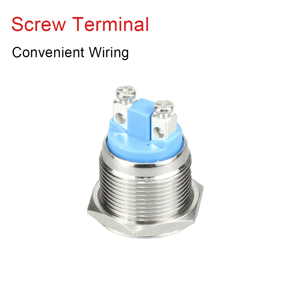 19MM Waterproof Flat Shape Screw Terminal Metal Push Button Switch