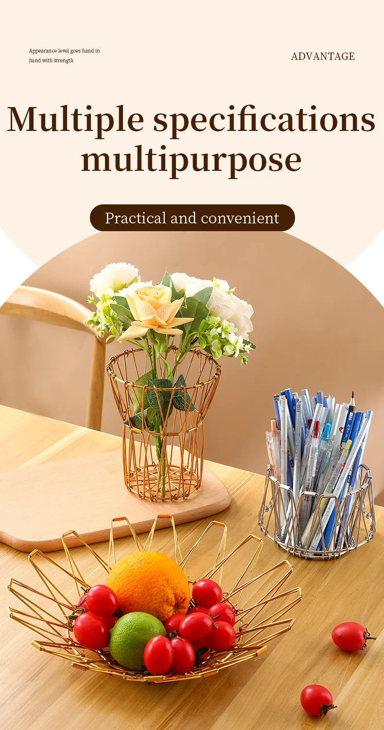 Creative Multifunctional Storage Basket Stainless Steel Household Fruit Tray Simple Telescopic Folding Flower Basket