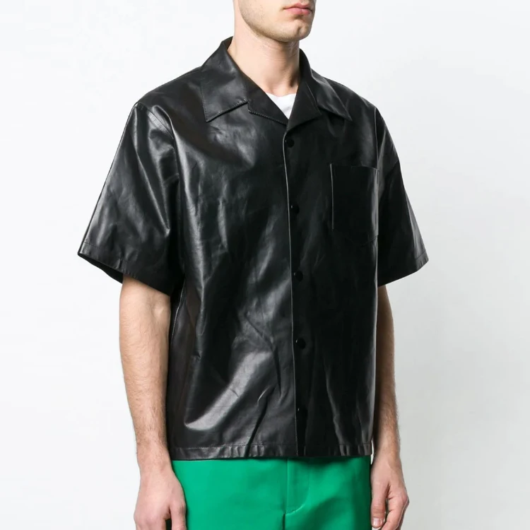 mens short sleeve leather shirt