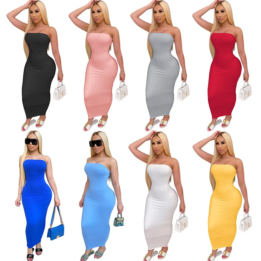 2020 Fashion New Wish Amazon Women Summer Tight Tube Top High Elastic Dress  Casual Dress For Ladies - Buy Casual Dress,Summer Dress,Dress For Ladies  Product on Alibaba.com