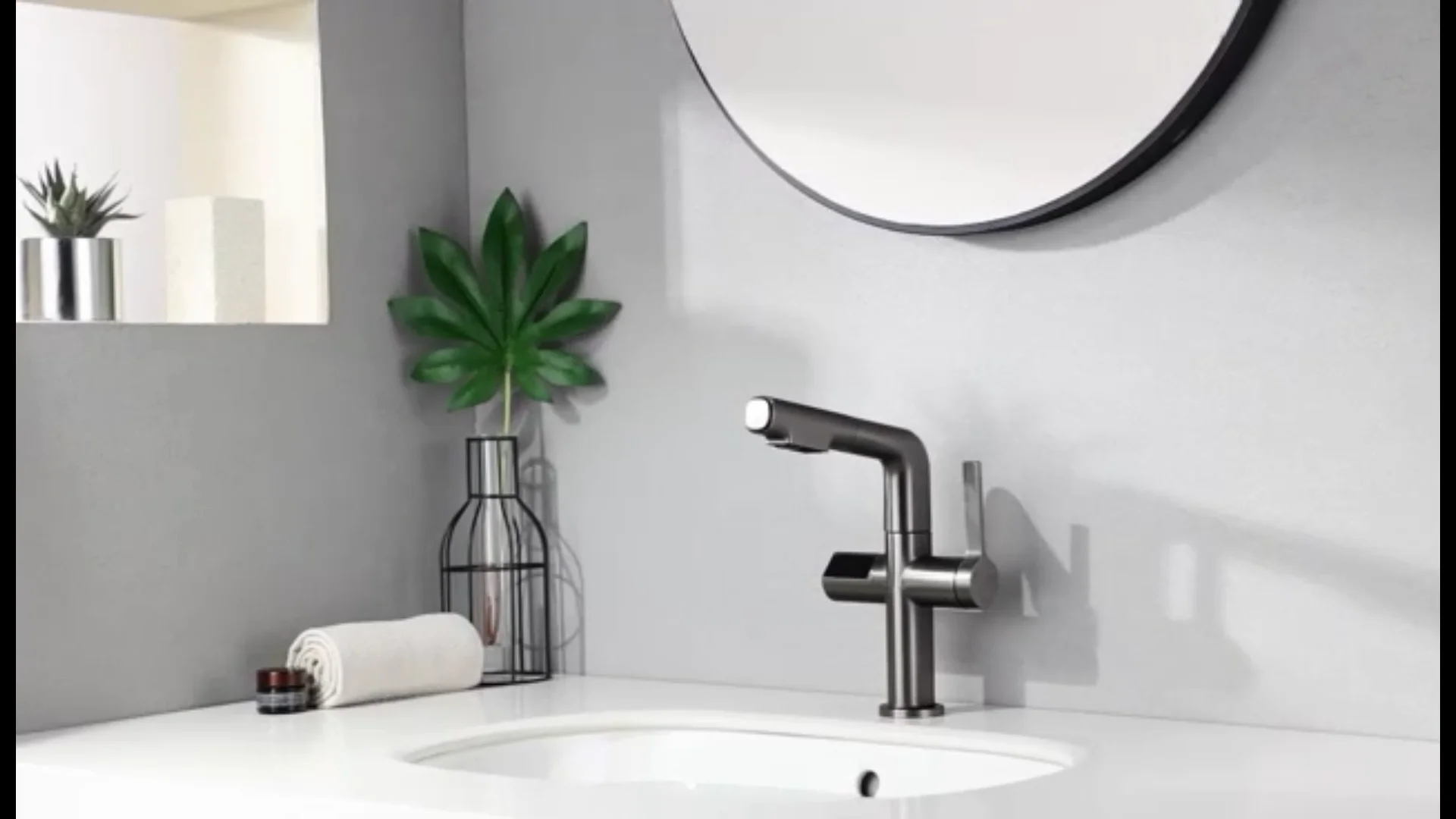 Modern Bathroom Water Tap Full Brass Countertop Pull Out Basin Faucet