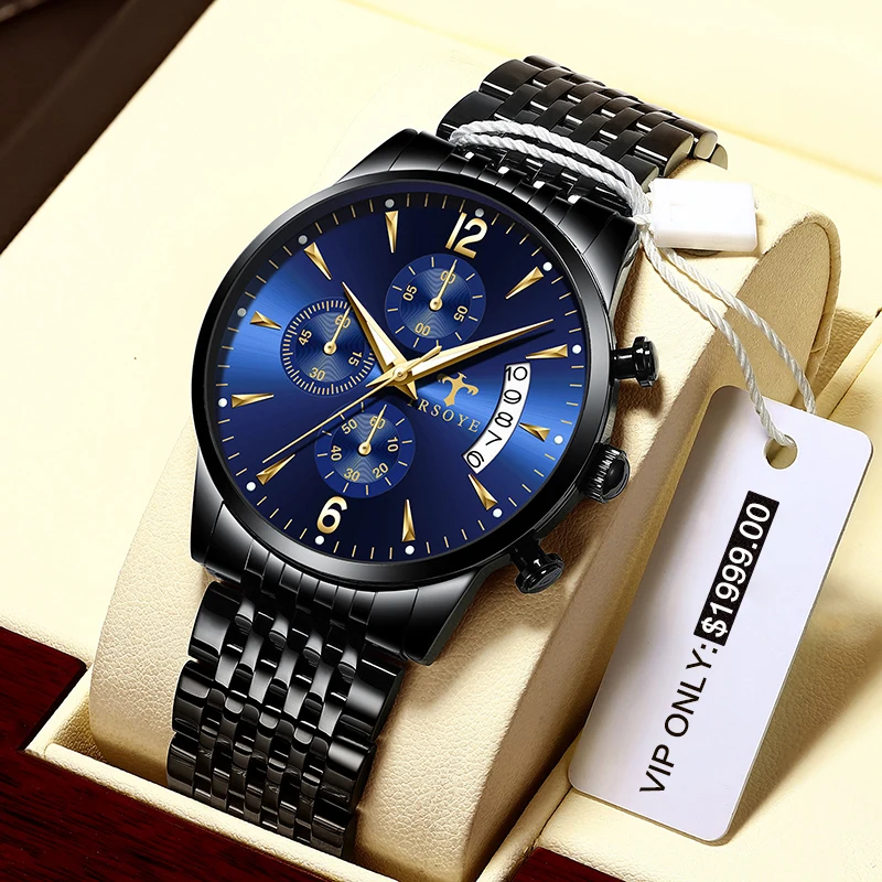 Men's Black Watch With Leather Strap - Custom Watch Manufacturer