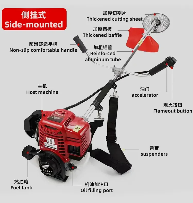 Manual Push Agricultural Mac Lawn Mower Shredder Gasoline 4-Stroke Engine for Gardening Grass Cutting Brush Cutter