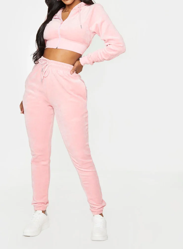New Stylish Custom Logo Tracksuit Crop Tops Sweatshirt and Jogging Sweatsuit 2 Piece Set Women Velvet Tracksuits for Women