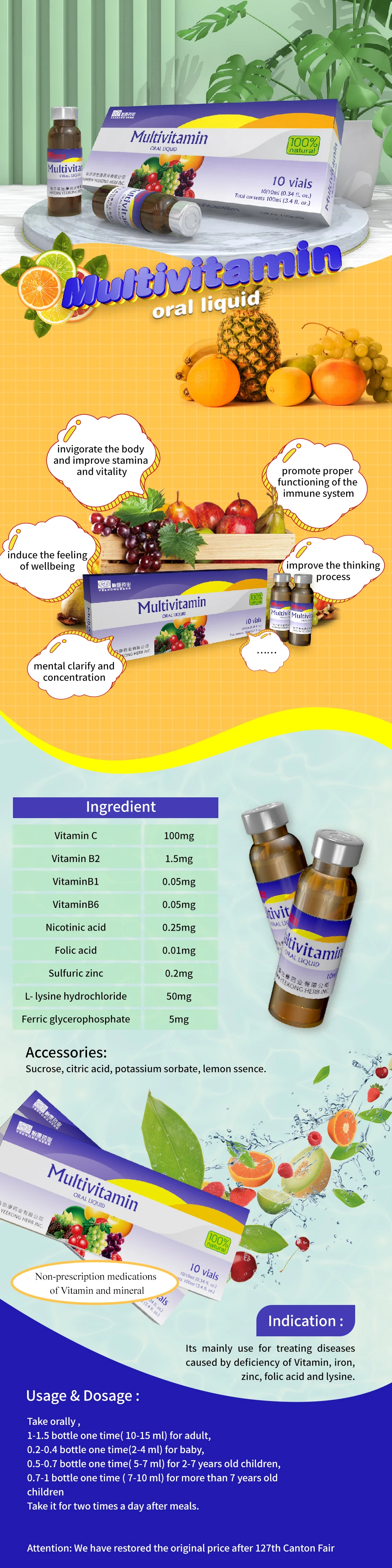 Multivitamin Zinc Oral Liquid Multiplex Vitamin B C Supplement Weight