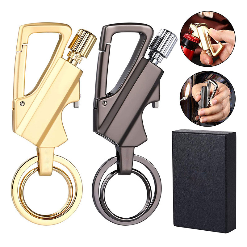 Multifunctional Metal Keychain Mini Bottle Opener Reusable Emergency Fire Starter Match Other Lighters
