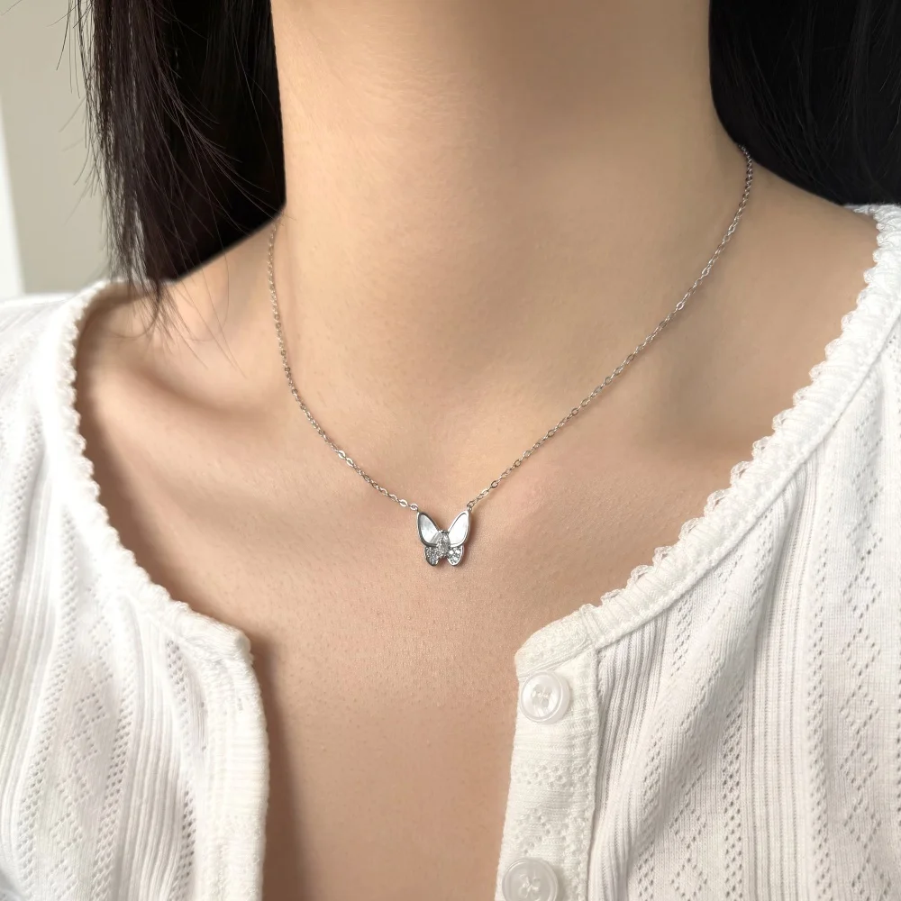 KAKODIY Elegant Women's Jewelry Daily Wear Accessory 925 Sterling Silver 5A Zirconia Shell Butterfly Pendant Necklace detail 5