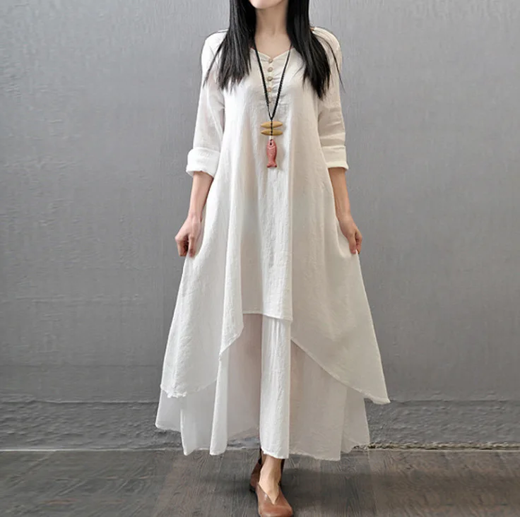 Aliexpress Hot Sale Women's Solid Eco-Friendly Vintage Two-Piece Long  Sleeve Natural Waistline Dress