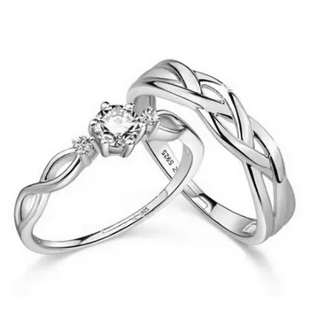 New Fashion couple rings open lovers real white gold diamond wedding ring