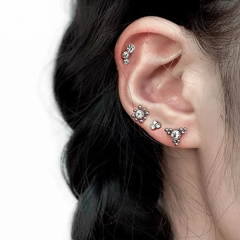 Black Gold Silver Steel Plated Zircon Labret Lip Ring Crystal