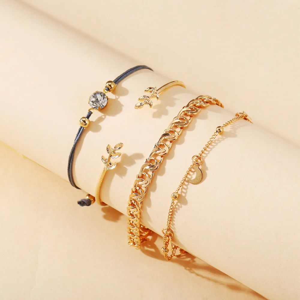 Fashion Charm Women Jewelry Set Rope Natural Stone Crystal Chain Bracelet Bangle